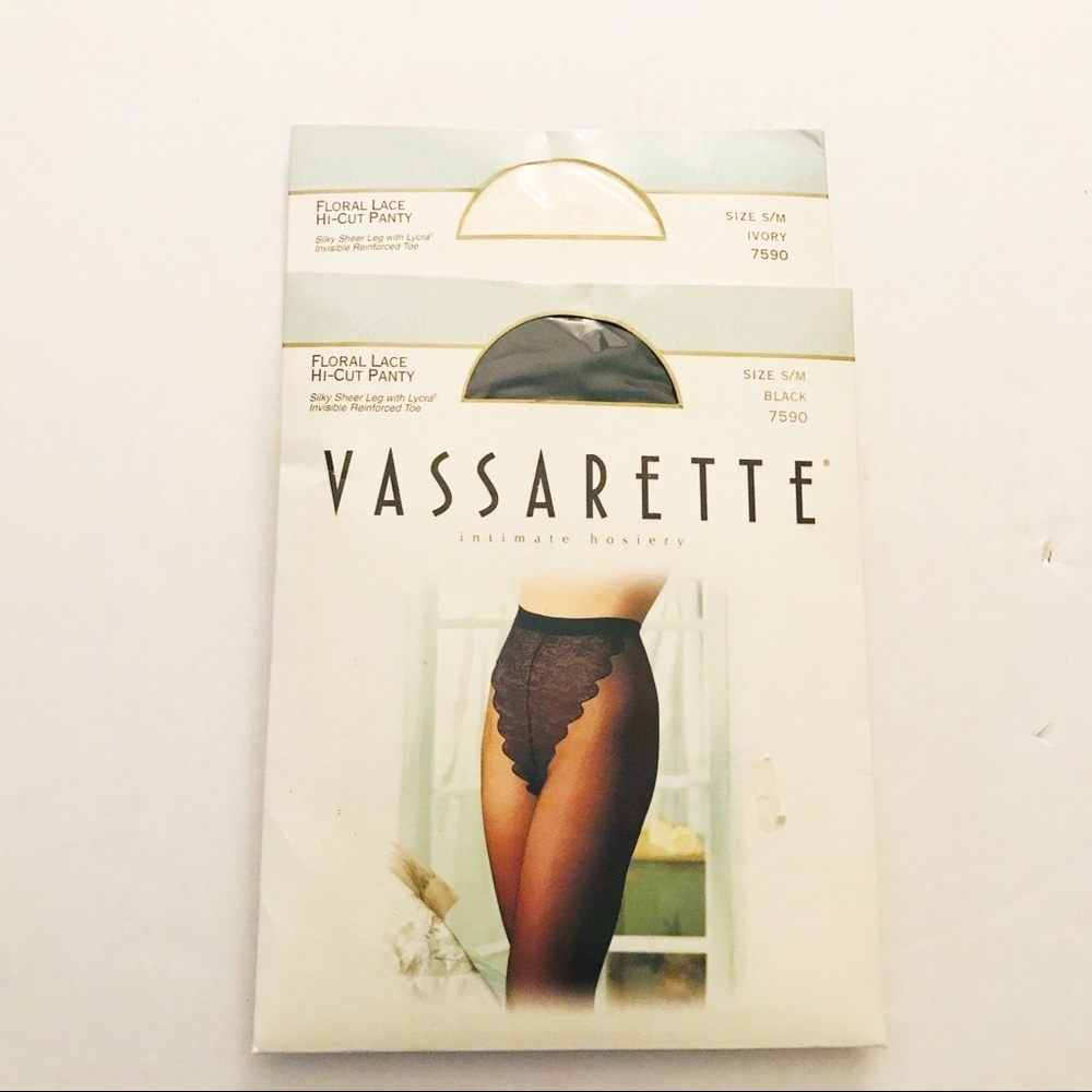 VASSARETTE FLORAL LACE HI CUT PANTY PANTYHOSE S/M - Picture 2 of 9